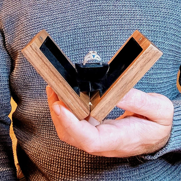 Wooden Slim Ring Box with Rotating Display