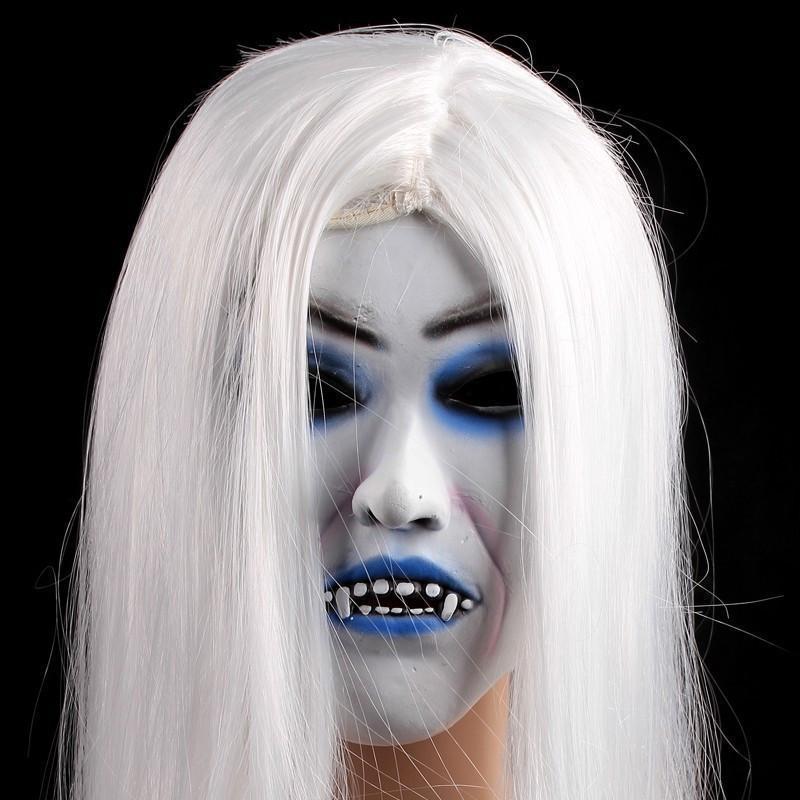 Toothy Zombie Bride With White Hair Scary Mask